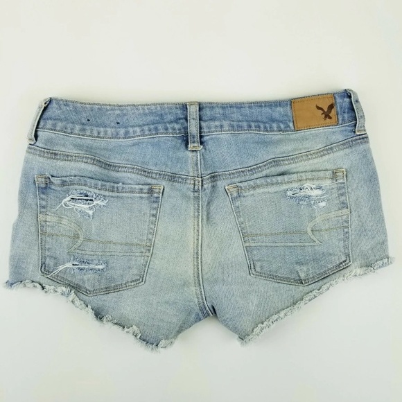 American Eagle 2 Stretch Distressed Raw Hem Lace Pocket Blue Women's Shorts - Picture 2 of 11